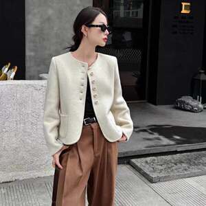 
Temperament double-sided cashmere coat for women short 2025 autumn and winter new round neck single-breasted small fragrance style wool jacket