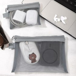 Mesh Cosmetic Bag, Lipstick Touch-Up Card Holder, Small Women's Data Cable, Earphones, Portable Mini Bag for On-The-Go Storage