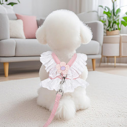 New Dog Leash with Cute Floral Dress, Breathable Harness for Teddy, Pomeranian, Pet Cats, for Summer Outings