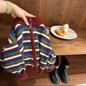 
Yimengyan children's sweater 2025 spring and autumn children's clothing new style boys and girls fashion striped baby knitted cardigan trend