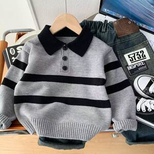 
Boys 2025 Autumn and Winter New Children's Sweater Bottoming Medium and Large Children's Knitted Sweater Boy Baby Pullover Sweater Lapel