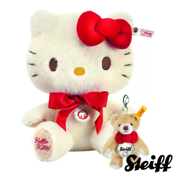 Steiff x Hello Kitty 35週年限量版德國金耳釦泰迪熊蝴蝶結娃娃