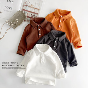 
26 new children's lapel thickened long-sleeved shirt boy baby pure cotton stretch T-shirt shirt campus 80-160