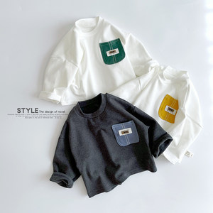 
Children's Korean Spring and Autumn New Tops, Male and Female Baby Loose Cotton Soft White Round Neck Long Sleeve T-shirt Bottoming Shirt