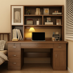 Desk and Bookshelf Integrated Table, Home Office Desk, Student Study Writing Desk, Bedroom Desktop Computer Desk and Chair Set