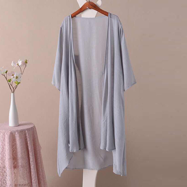 Cotton and linen outer cardigan women's mid-length thin linen shawl ...