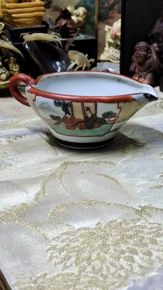 明治期 九谷金彩赤絵『福禄寿』丸皿 径14.6㎝(二客)茶事/茶道具