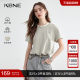 Gray green flower bud short-sleeved T-shirt base shirt KBNE2025 summer new versatile design round neck top for women