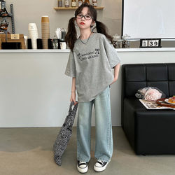 Girls' Pure Cotton T-Shirt Set Summer 2026 New Style Children's Stylish Tops Big Girl Summer Short-Sleeved Clothes