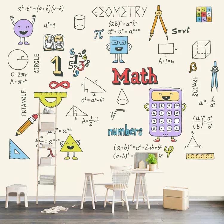 卡通数学公式符号壁纸学校课室背景墙墙纸数学辅导班定制壁画