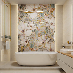 Cream-Style Mosaic Magnolia Flower Bathroom Tiles with Large Floral Patterns, Artistic Specification Tiles with Floral Designs for Background Walls