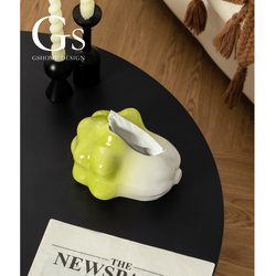 Bai Cai Cai Ceramic Cute Tissue Box with Spring, Desktop Coffee Table Creative Tissue Box Storage, High-End Light Luxury
