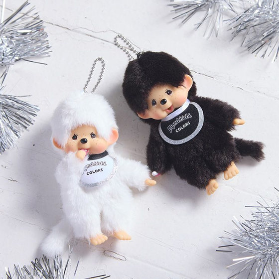 
Monchhichi cute fun black and white classic boy bib cute doll bag key ring pendant