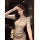 Kinky hollow half turtleneck sweater for women in spring 2025 new short-sleeved bottoming tight shoulder top
