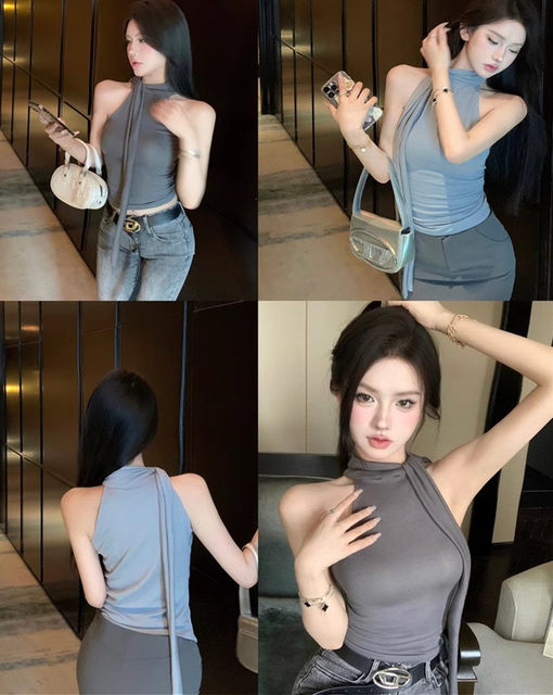pure-desire-style-sleeveless-turtleneck-halter-vest-for-women-in-summer