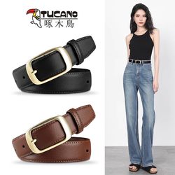 Woodpecker Belt for Women 2025 New Genuine Leather Fashion Versatile Cowhide Belt Korean Style Belt for Jeans