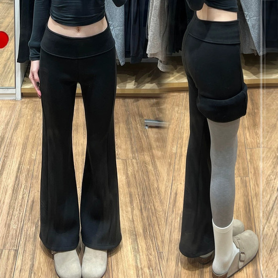 
孕妇裤子秋装弹力针织不勒肚子加长慵懒微喇裤冬季加绒显瘦打底裤
