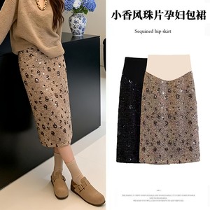 
Maternity skirt spring 2026 high-end elegant small fragrant sequin hip-covering A-line skirt spring and autumn maternity skirt