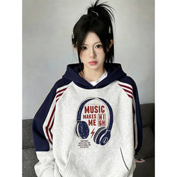 American-Style Trendy Color-Blocked Raglan Hooded Sweatshirt for Women, 2026 Spring Thin Loose Fit Couple's Super Stylish Hoodie Jacket