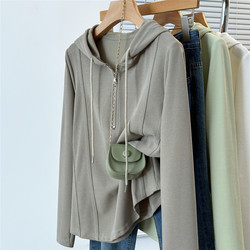 T-Shirt Long Sleeve Spring and Autumn Plus Size Women's Clothing Simple Versatile Casual Hooded Sweatshirt Covers Belly and Looks Slimming Top for Women