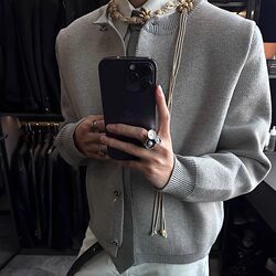 Original Authentic Lostmyself Gray Series Miu Series Blended Knit Cardigan Sweater Jacket Unisex