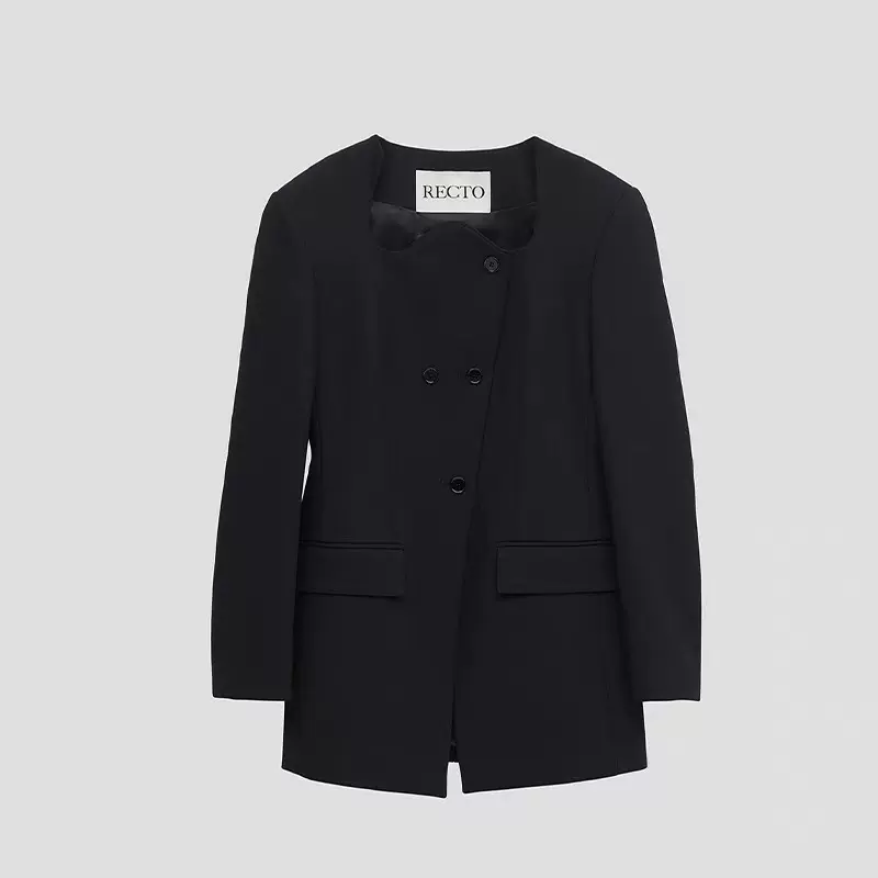 RECTO韩国设计师品牌23秋冬新款波浪领双排扣夹克而且买手店-Taobao