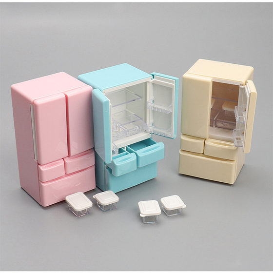 Dollhouse doll house double-open door refrigerator mini food mini model play house kitchen scene accessories