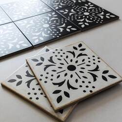 French-Style Retro Black and White Tiles for Kitchen, Bathroom, and Balcony, Non-Slip Tiles, Black and White Tiles F11 Floral
