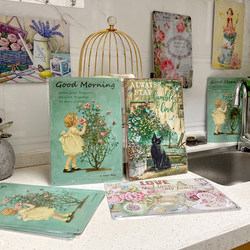 Vintage Floral Character Tin Art Garden Pastoral Flower Shop Balcony Outdoor Wall Distressed Decoration Arrangement Hanging Ornament