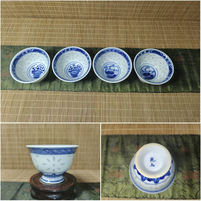 回流景德镇精品厂货瓷全手工玩玉款青花玲珑翻口中足