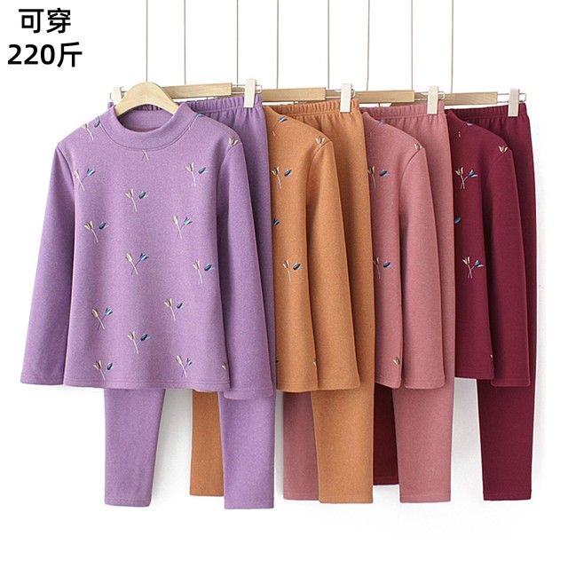 
Middle-aged and elderly autumn and winter thermal underwear plus plus size plus size mother's clothing German velvet autumn clothes long trousers old lady two-piece set