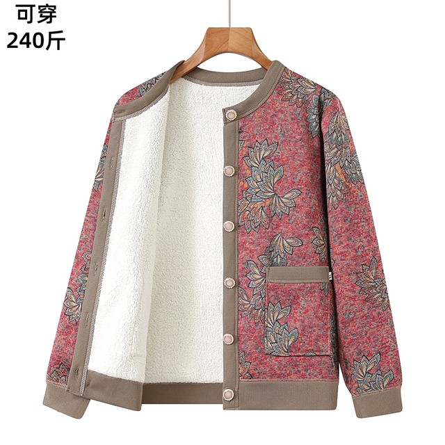 Grandma's spring and autumn velvet coat plus fat extra large size elderly winter clothing female old lady cardigan mother's warm top