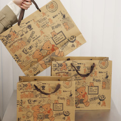 ins Korean and Japanese Style Cute Bear Hand-Held Kraft Paper Bag for Clothes, Snacks, Birthday Gifts, Vintage Gift Bag