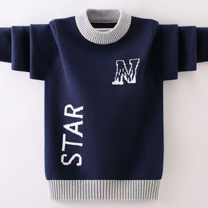 
Boys' sweater pullover 2025 autumn and winter new style boys' Korean style sweaters children's velvet base medium and large children's sweaters