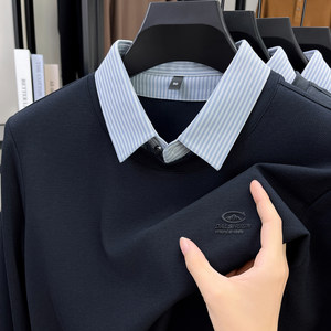 
Paul shirt fake two-piece shirt collar long-sleeved T-shirt men's 2025 spring and autumn new middle-aged bottoming top