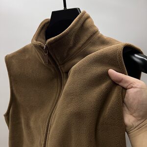 Shaking pills standing vest men's zipper zipper plus velvet thickened double -sided velvet sleeveless cardigan jacket vest