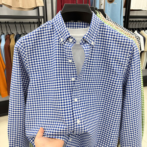 
Casual small plaid shirt men's long-sleeved 100% cotton spring casual loose coat shirt layered trendy men's clothing