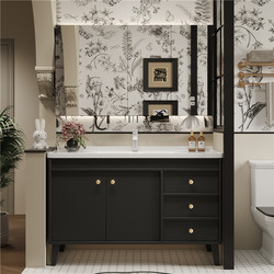 Black French Retro Floor-Standing Bathroom Cabinet Mirror Cabinet Combination Ceramic Integrated Washbasin Cabinet Bathroom Washbasin