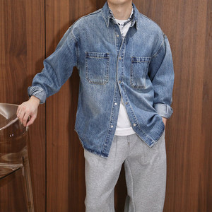 
Extfine autumn and winter new retro washed wide version drape denim shirt men's loose single jacket high-end