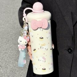 Cute Cat Thermos Cup 316 Stainless Steel for Girls, High Appearance Value, Large Capacity, with Straw, Portable and Convenient