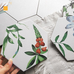 Scandinavian Green Plant Candy Glaze Hexagonal Tiles with Gold-Painted Small Tiles Kitchen Bathroom Floor Tiles Restaurant Balcony Wall Tiles