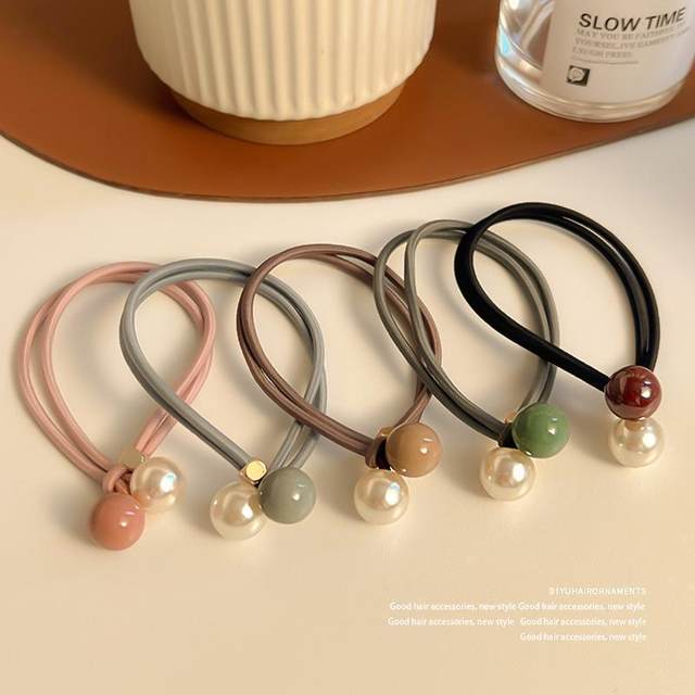 Simple pearl headband for women with hair tied bun rubber band hair loop for women with high elastic thick low ponytail hair accessories