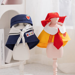 Pet Cape and Hat Set Clothing Spring and Summer Academy-Style Navy Collar Cape for Small Dogs, Bichon, Cats, and Dogs