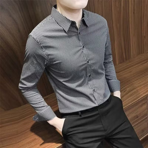 
High-end plaid shirt men's business casual commuting long-sleeved suit inner bottom shirt casual work shirt trendy