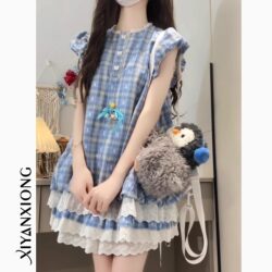 Girls' Hollow-Out Dress Summer 2026 Children's Dress Big Girl Summer Dress Preppy Style Puff Sleeve Tiered Dress