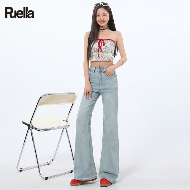 La Chapelle Puella denim high-waist loose micro-flare jeans 2025 spring and summer new floor-shoe pants