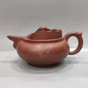 中国古美術・原鉱清水泥大紅袍紫砂壺・底款：顧景舟 范曽・紫砂壺