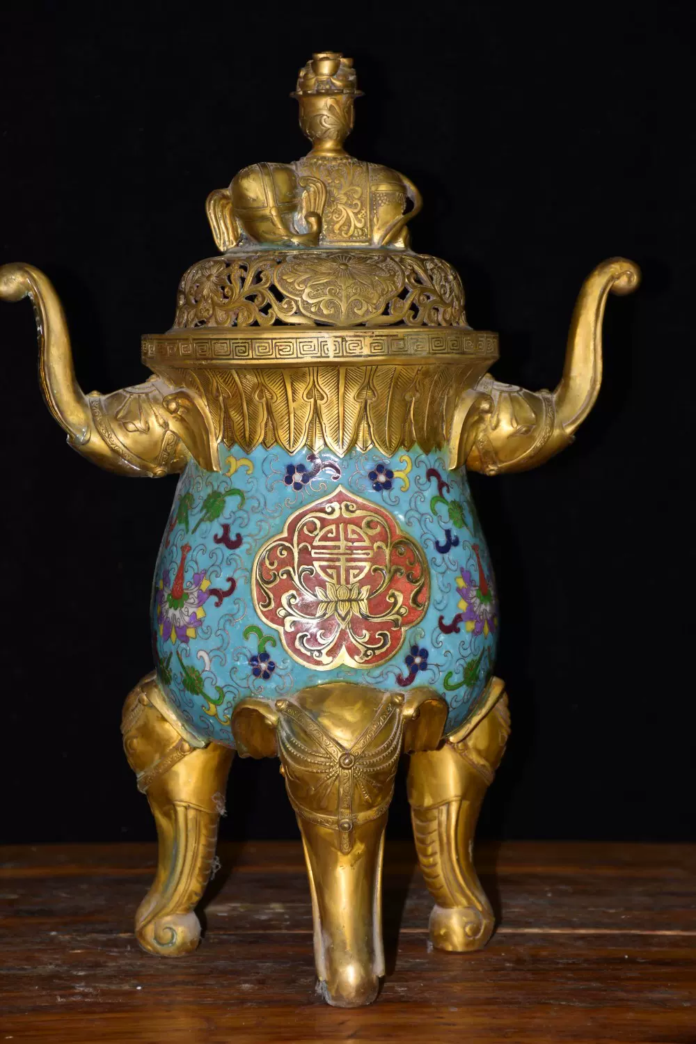 早期收藏纯铜鎏金景泰蓝珐琅彩太平有象三腿大象熏香炉摆件-Taobao