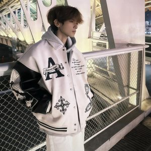 
National trend high street lapel heavy industry letter embroidered baseball uniforms for men and women spring and autumn loose trendy brand couple jackets