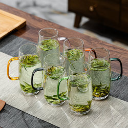 Glass Cups with Handles, Household High-Temperature Resistant Hospitality Set of 6, Office Green Tea Cups, Special Drinking Cups